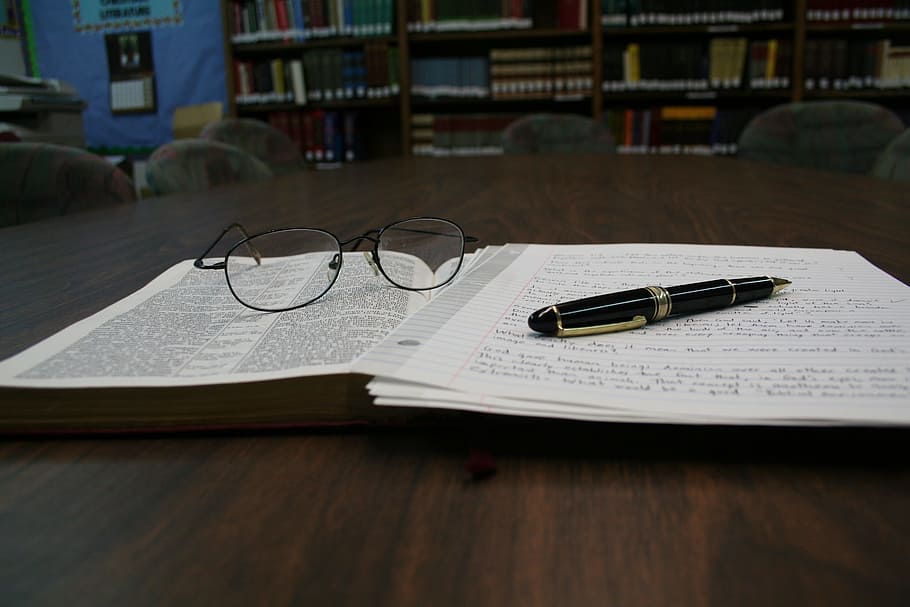 Opened White Notebook on Tabletop, composition, eyeglasses, page HD wallpaper