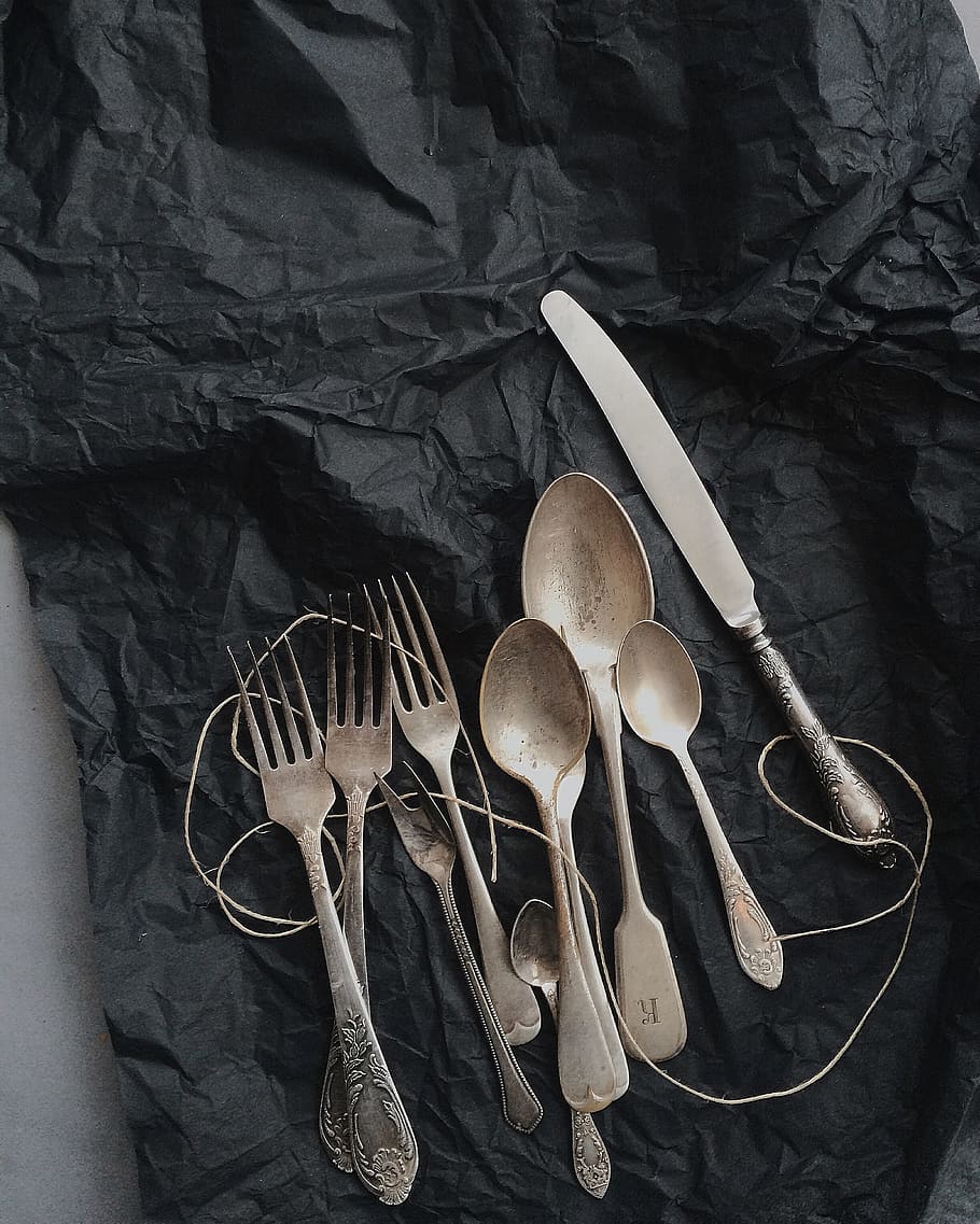Photo of Stainless Steel Cutlery on Black Cloth, cooking, dinner HD wallpaper