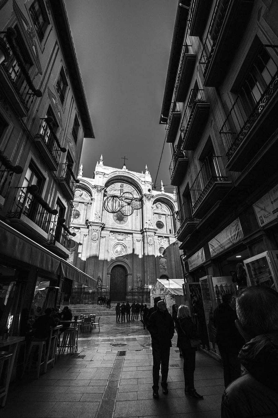 granada, black, white, urban, street, cathedral, architecture HD wallpaper