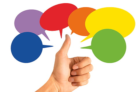 thumb, feedback, confirming, write a review, balloons, clouds HD wallpaper
