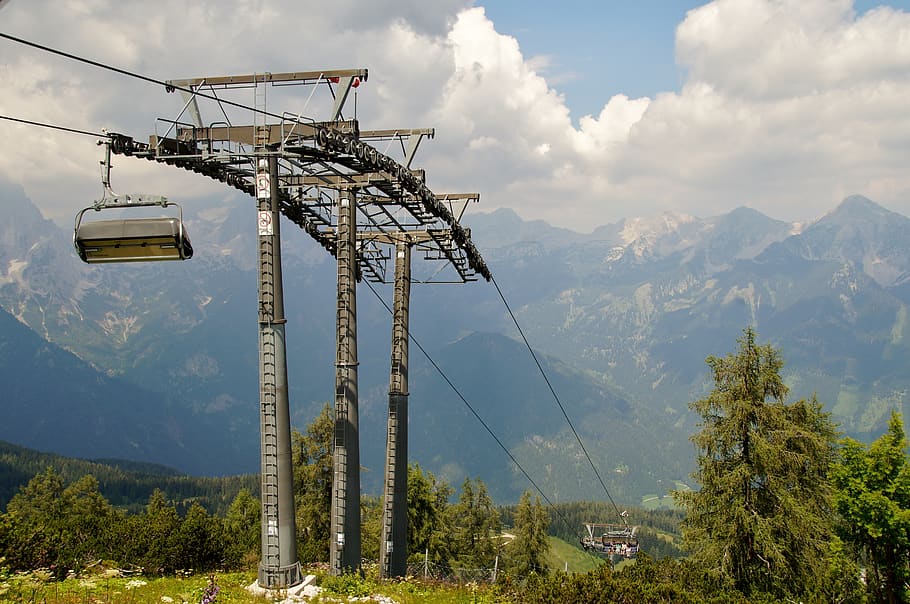 alps, cableway, cabin, seater, bubble, summer, mountains, panorama HD wallpaper
