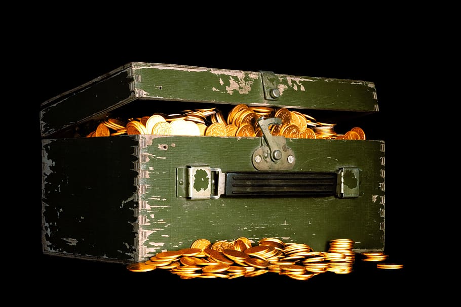 chest, gold, piratic, coin, box, money, object, golden, background, HD wallpaper