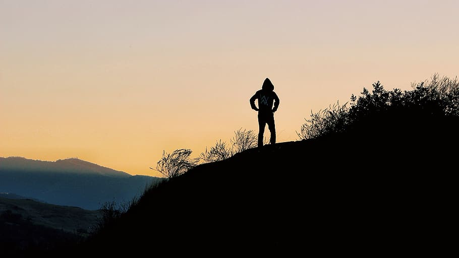 silhouette, night, sunset, hike, montains, trails, view, hot HD wallpaper