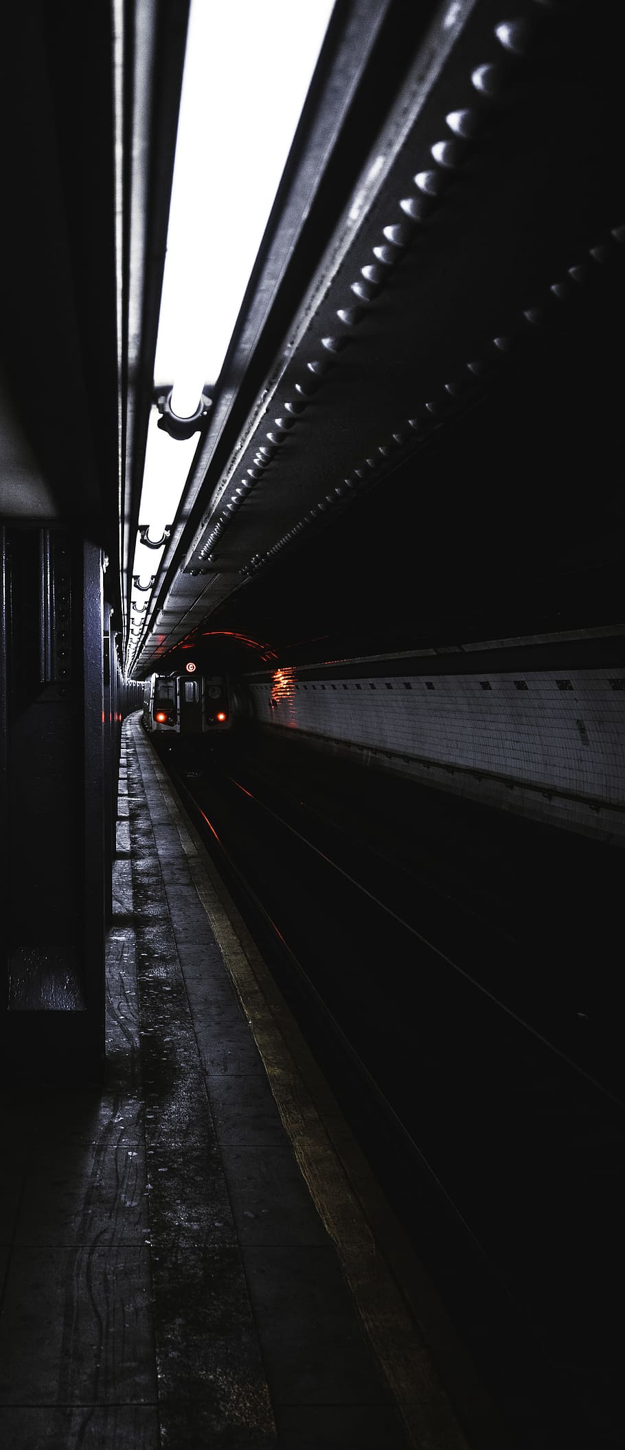 train passing on tunnel, track, light, platform, building, travel HD wallpaper
