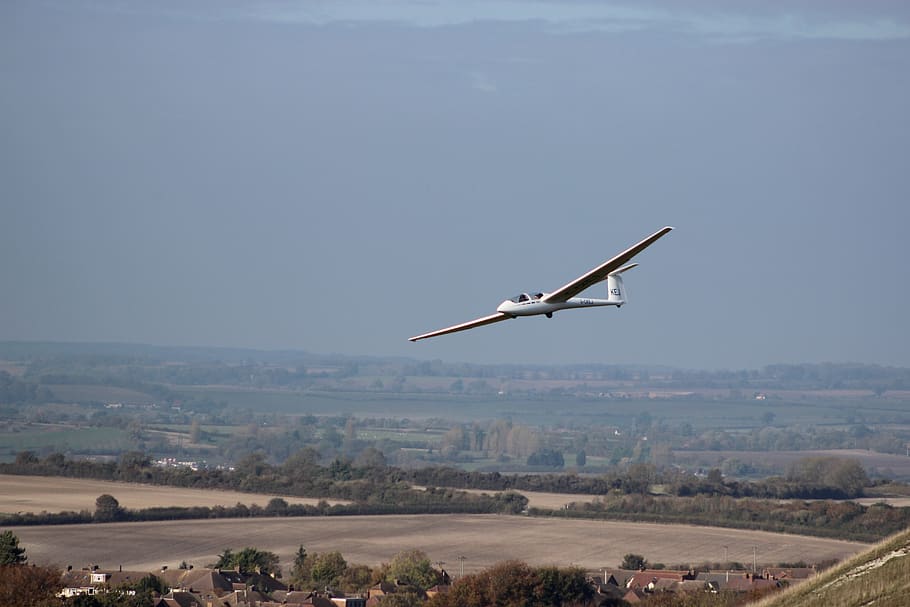 glider, dunstable downs, flight, flying, sky, mid-air, nature HD wallpaper