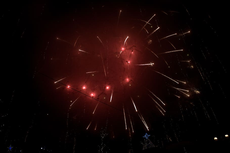romania, baia mare, new year, fireworks, night, sky, red, illuminated, HD wallpaper