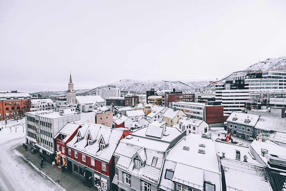 snow, tromso, white, landscape, mountain, view, europe, city HD wallpaper