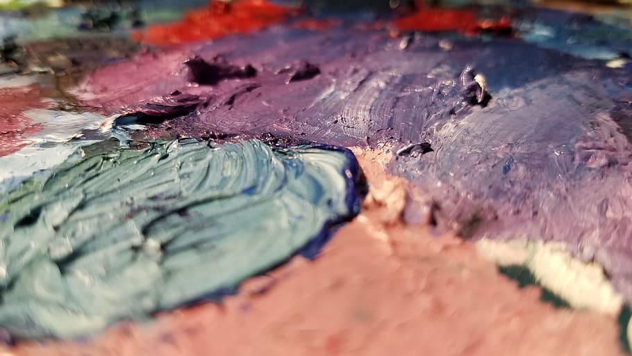 paint, blue, purple, close-up, art and craft, multi colored HD wallpaper