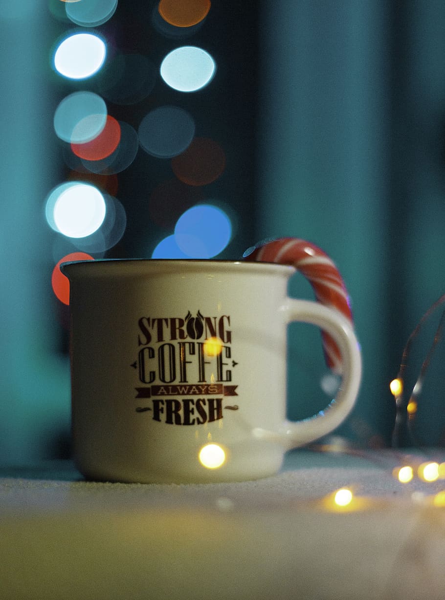 mug, coffee, drink, café, cup, illuminated, text, close-up HD wallpaper
