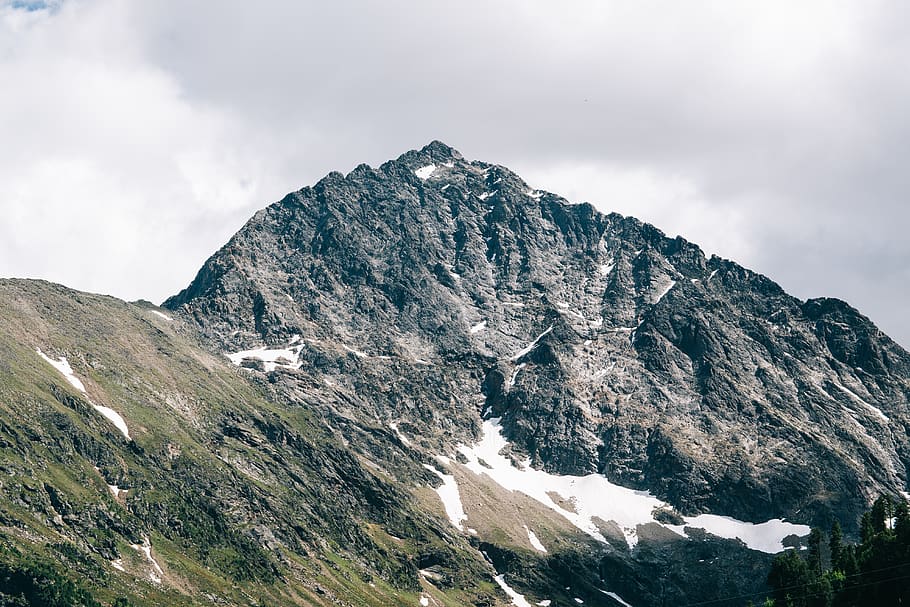 Grey and Green Mountain, altitude, clouds, cold, daylight, glacier HD wallpaper