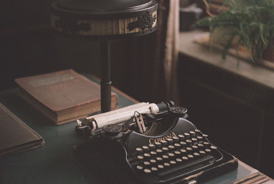black typewriter, vintage, retro, desktop, classis, kit, typing, HD wallpaper