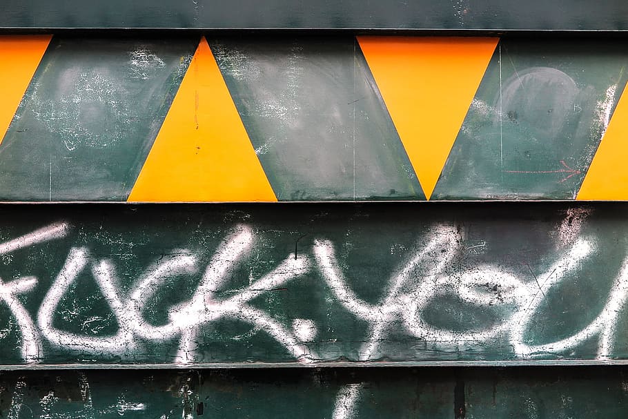 Profanity painted on a metal barrier., black, colorful, graffiti HD wallpaper