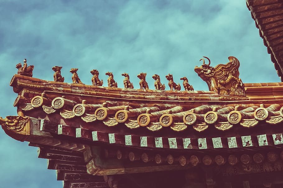 china, the palace museum, emperor, ornate, roof, chinese roof, HD wallpaper