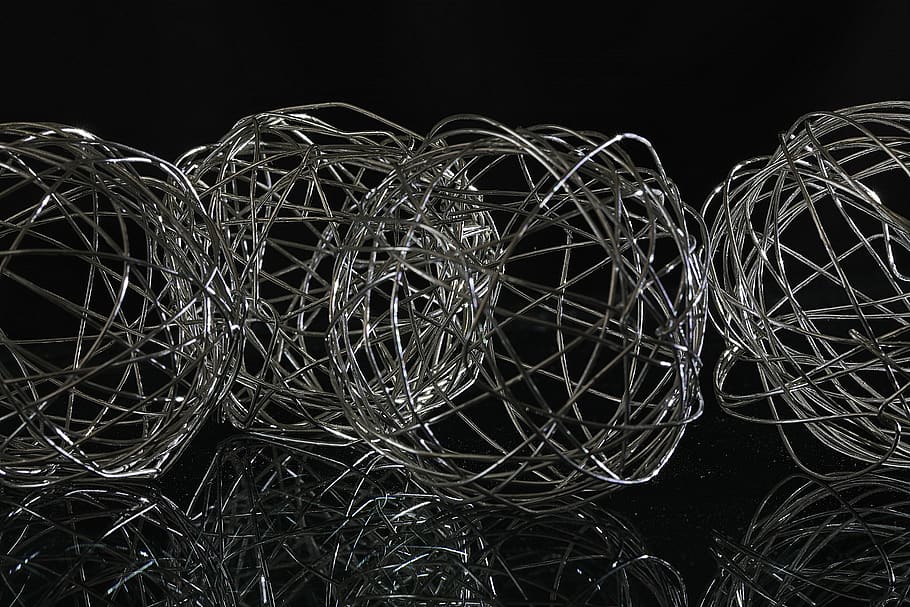 balls, wire, metal, silver, decoration, braid, confusion, chaos HD wallpaper