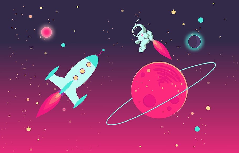 HD wallpaper: Cartoon Astronaut and Rocket in Outer Space, background,  cosmonaut | Wallpaper Flare