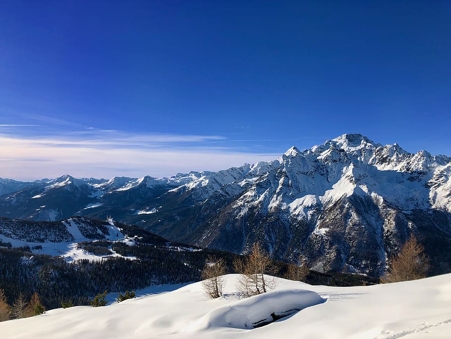 snow covered mountain, nature, outdoors, ice, mountain range HD wallpaper