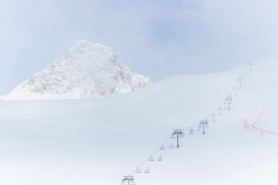 snowfield under white sky, grey, mountain, tignes, val claret HD wallpaper