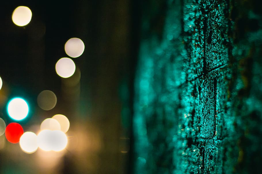 wall, night, bokeh, wet, green, tree, illuminated, no people HD wallpaper