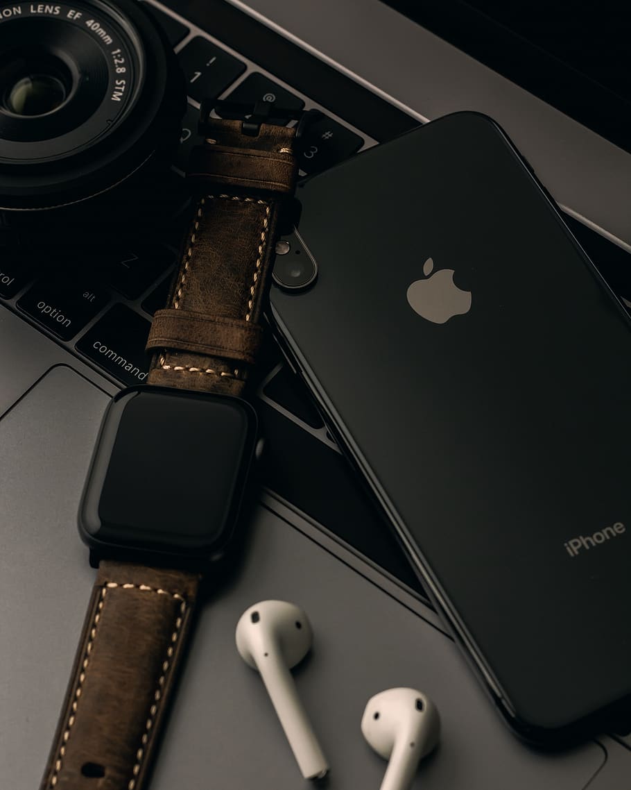 HD wallpaper: iPhone X beside Apple Watch and AirPods, electronics, mobile  phone | Wallpaper Flare