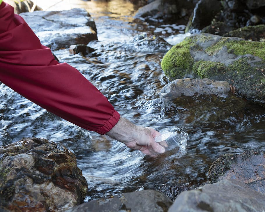 HD wallpaper: Water sampling for coliform bacteria in a river, test