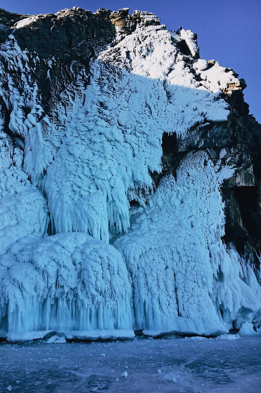 snow covered mountain, nature, outdoors, ice, khuzhir, baikal lake, HD wallpaper