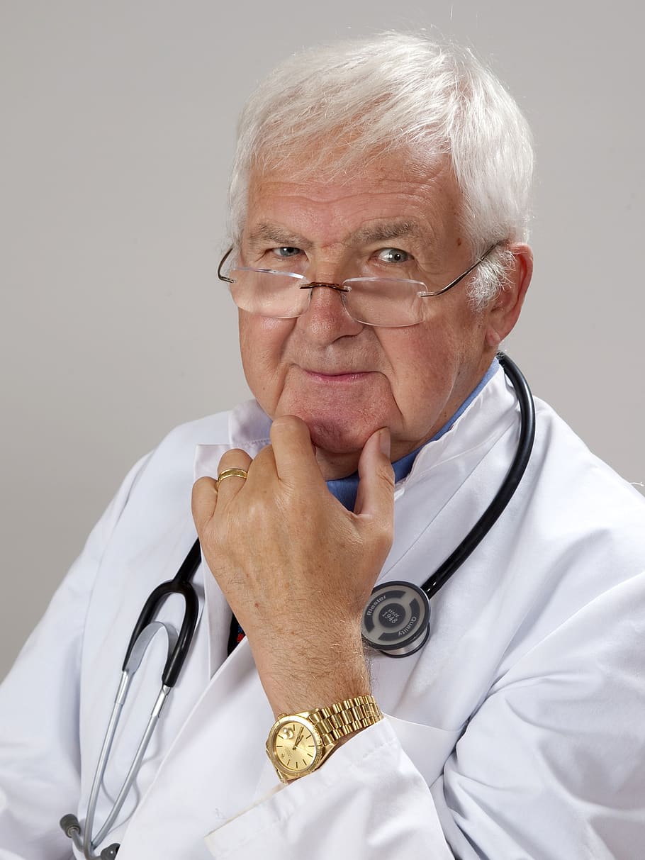 Doctor Carrying Stethoscope, adult, care, cure, elderly, eyeglasses