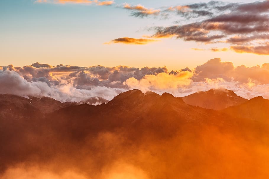 cloudscape, mountains, sky, nature, landscape, sunrise, morning HD wallpaper