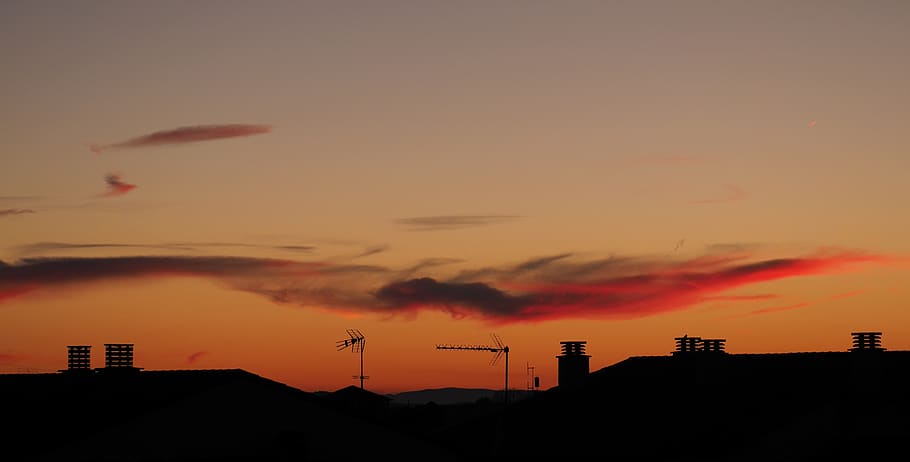 cloud, sky, skyline, sunset, orange, red, city, cloud - sky HD wallpaper