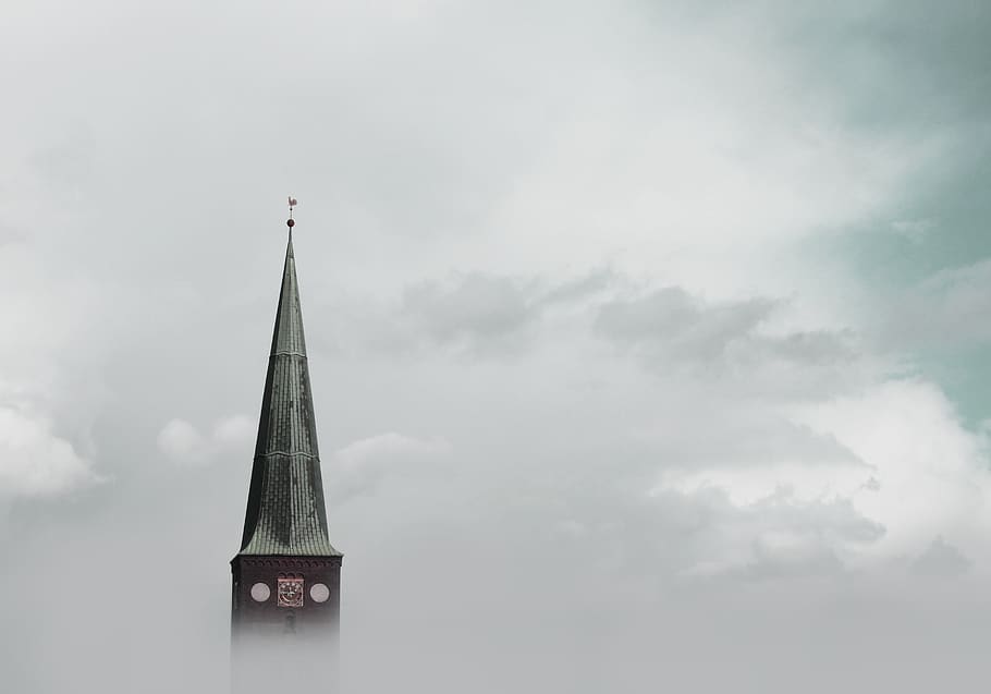 denmark, aarhus, aarhus cathedral, tower, clouds, capture, photography HD wallpaper