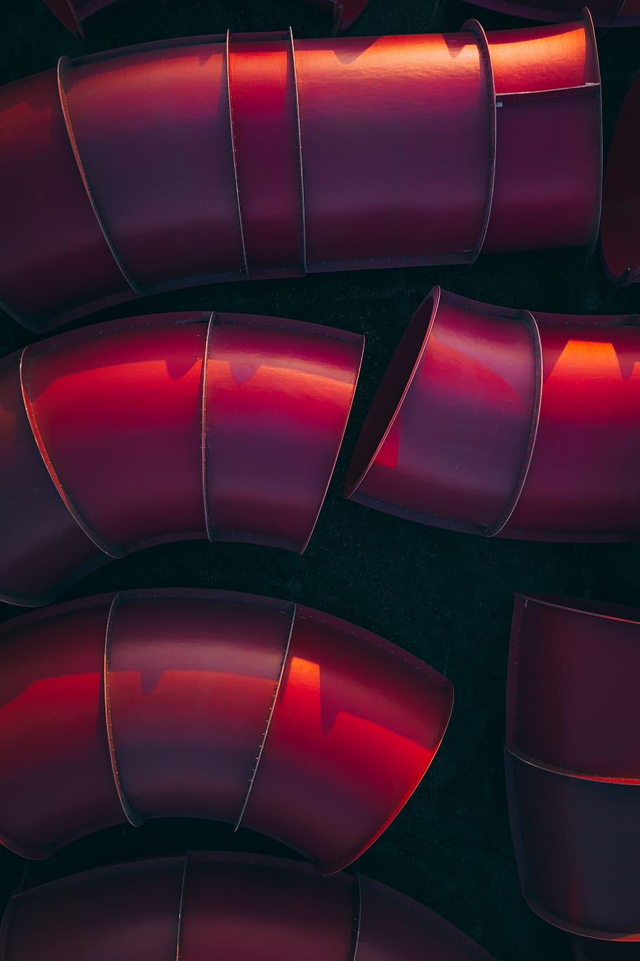 pile of red pipes, slide, park, part, sunlight, shadow, drone HD wallpaper