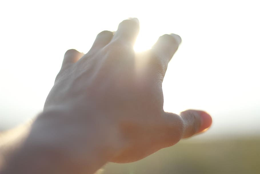 hands, sunset, lake, view, human hand, one person, human body part HD wallpaper