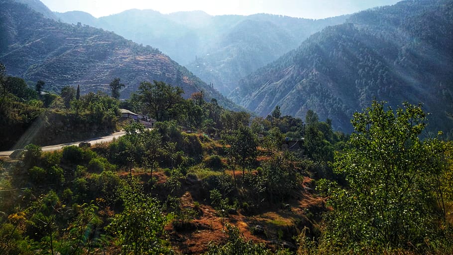 HD wallpaper: azad jammu and kashmir, mountain, trees, road, sunlight,  plant | Wallpaper Flare