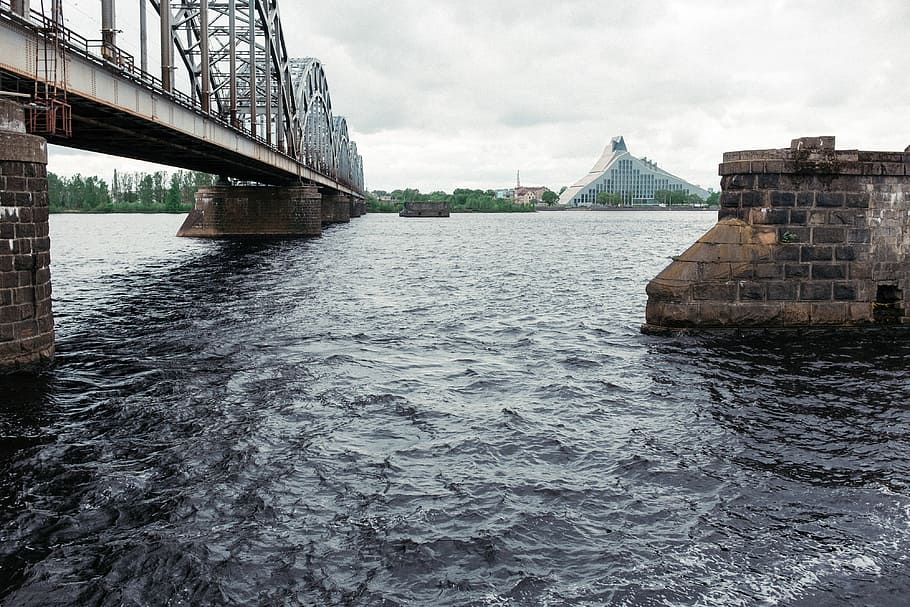 Railroad bridge in Riga, architecture, baltic, blue, building HD wallpaper
