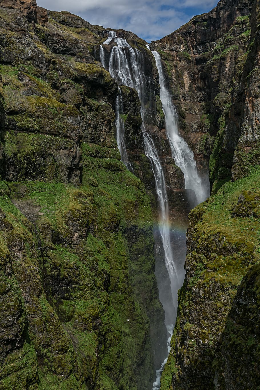 Waterfalls Under White Clouds, cliffs, daylight, environment HD wallpaper