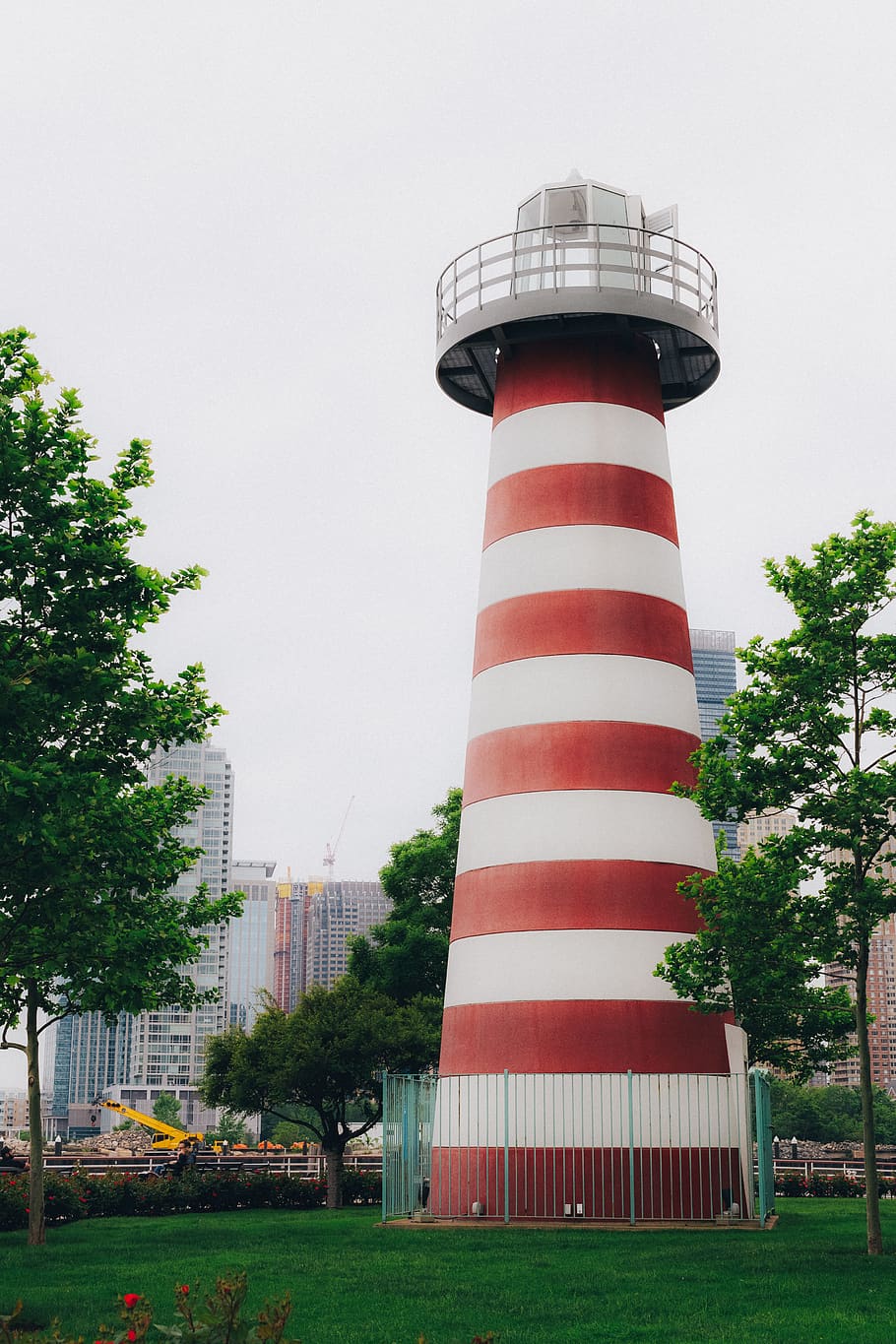 lighthouse, stripes, park, nature, building exterior, built structure HD wallpaper