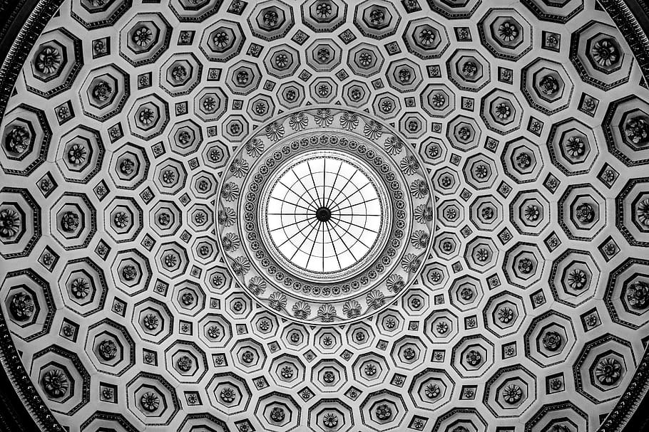 round ceiling with mirror, building, derby, united kingdom, kedleston hall