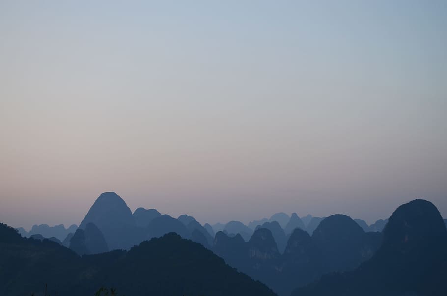 silhouette of mountains under gray sky at daytime, gradient, mountain silhouette