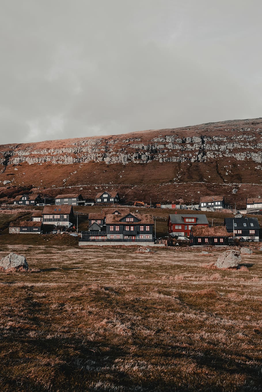brown house lot under grey clouds, nature, outdoors, faroe islands, HD wallpaper