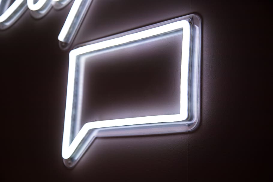 white neon light signage on wall, speech, neon sign, shape, shadow HD wallpaper