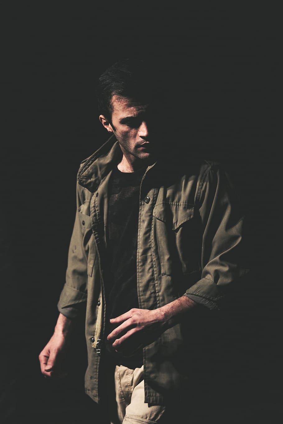 man wearing coat, young men, young adult, black background, three quarter length HD wallpaper