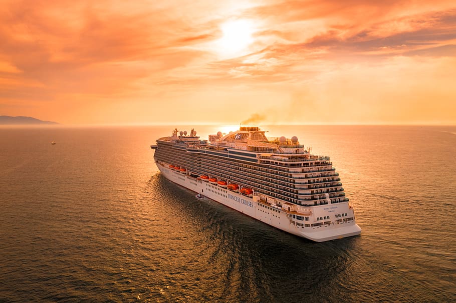 white ship on sea during sunset, sky, water, nautical vessel HD wallpaper