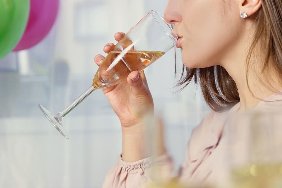 Girl drinking a glass of champagne, one person, women, holding HD wallpaper