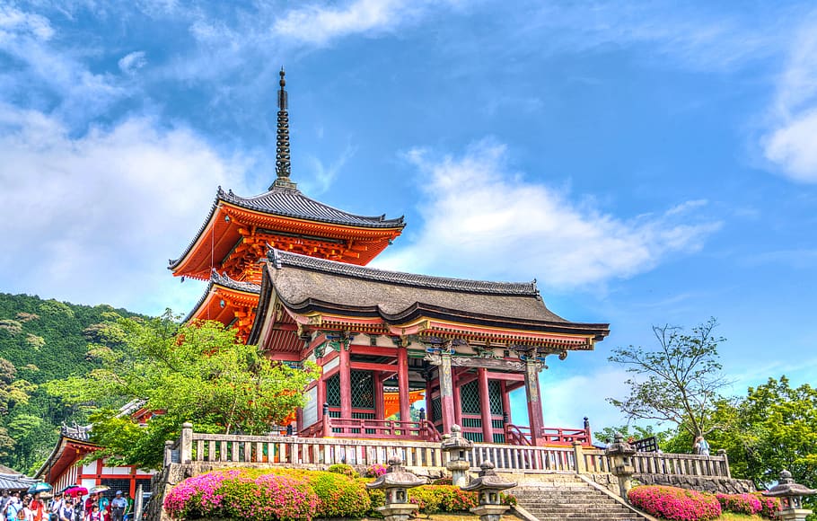 Temple on Elevated Area Under Blue Sky and White Clouds during Daytime, HD wallpaper