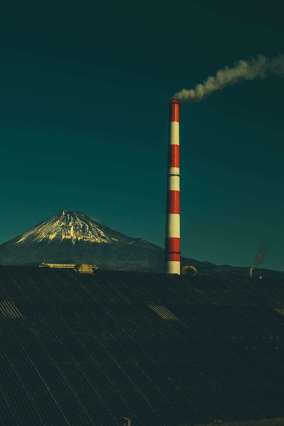 red and white smoke tower, building, power plant, vehicle, rocket HD wallpaper