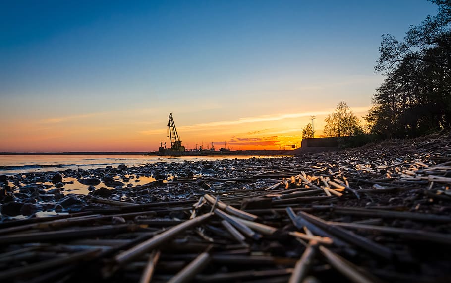 vyborg, russia, sunset, beach, water, sky, no people, nature HD wallpaper