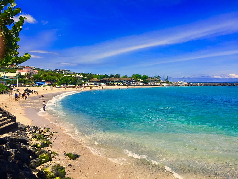 reunion, saint-gilles, sea, water, beach, land, sky, blue, travel destinations HD wallpaper