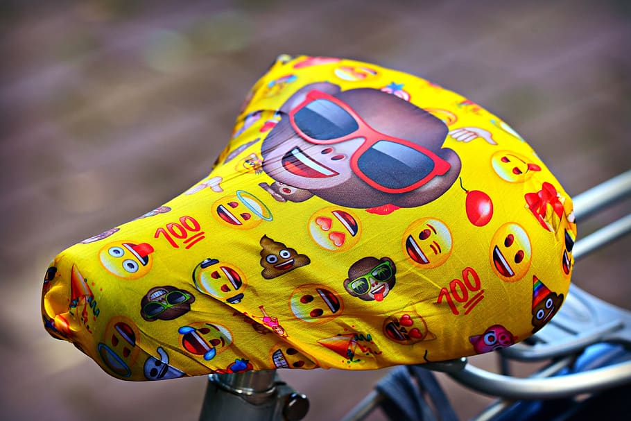 bicycle saddle, seat, cover, sunglasses, emoji, fashionable, HD wallpaper