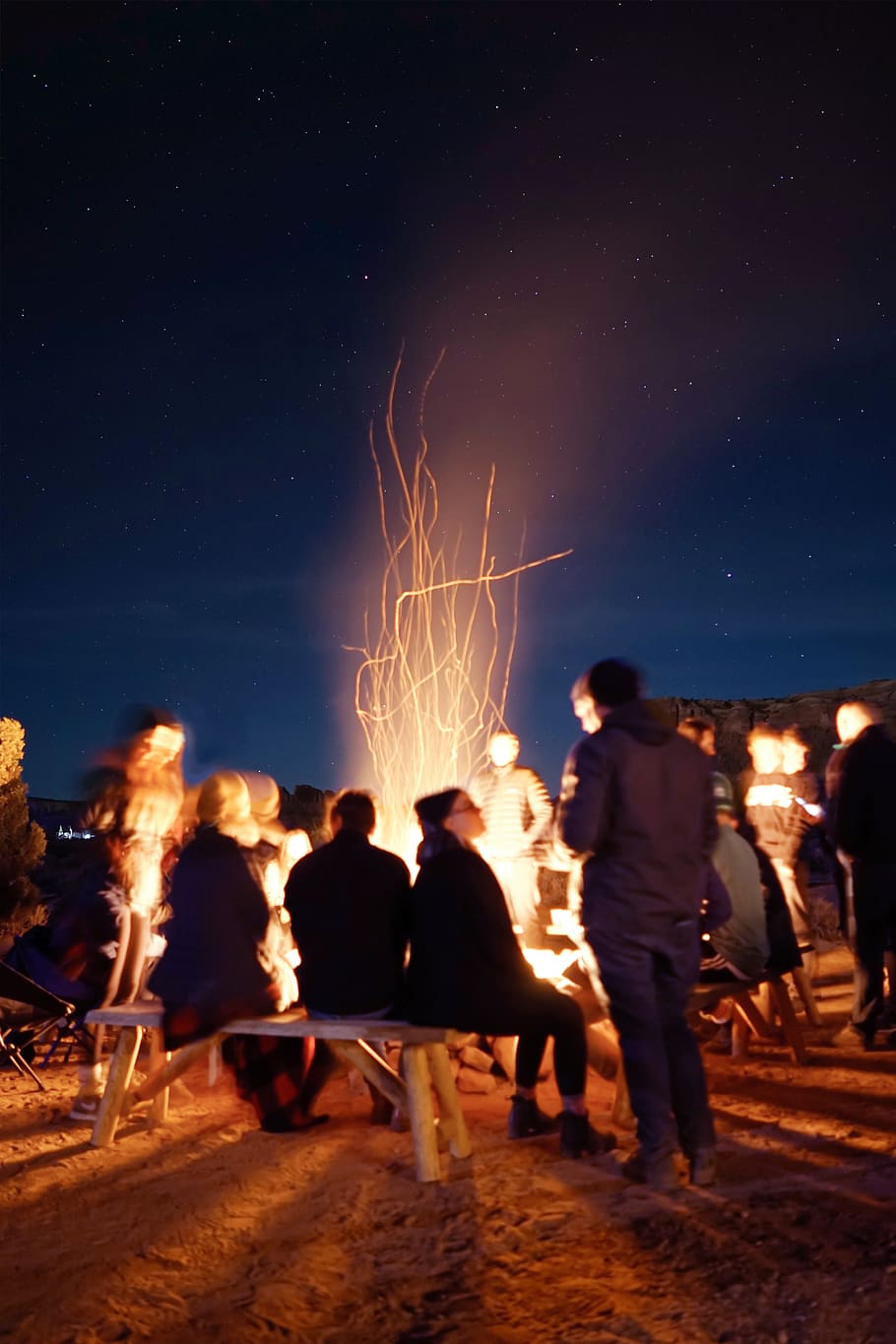 fire, group, night, star, people, group of people, burning HD wallpaper