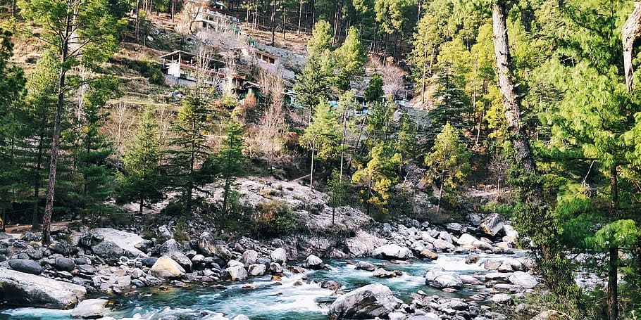 Time Lapse Photography of Body of Water Surrounded by Trees, boulders HD wallpaper