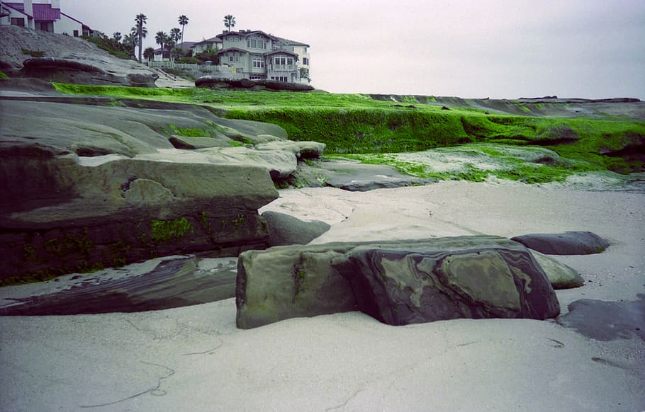 beach, rocks, ocean, coast, nature, seascape, architecture HD wallpaper